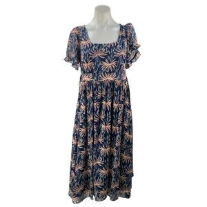 Madewell Multicolor Floral Ruffle Puff Sleeve Square Neck Midi A-Line Dress XS